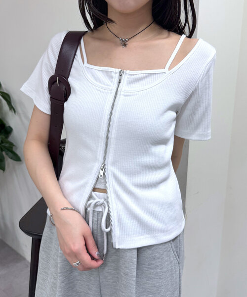 mline（エムライン）の「[mline]レイヤードWZIPT（Tシャツ/カットソー・レディース・グレー/オフホワイト/ネイビー/ピンク・FREE）」の17枚目の写真