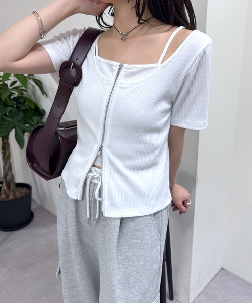 mline（エムライン）の「[mline]レイヤードWZIPT（Tシャツ/カットソー・レディース・グレー/オフホワイト/ネイビー/ピンク・FREE）」の18枚目の写真