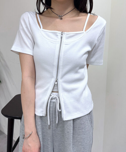 mline（エムライン）の「[mline]レイヤードWZIPT（Tシャツ/カットソー・レディース・グレー/オフホワイト/ネイビー/ピンク・FREE）」の19枚目の写真