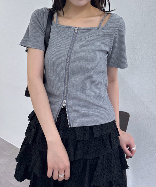 mline（エムライン）の「[mline]レイヤードWZIPT（Tシャツ/カットソー・レディース・グレー/オフホワイト/ネイビー/ピンク・FREE）」の21枚目の写真