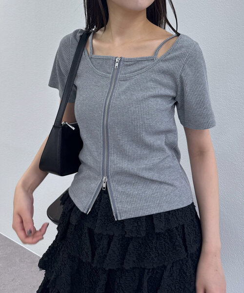 mline（エムライン）の「[mline]レイヤードWZIPT（Tシャツ/カットソー・レディース・グレー/オフホワイト/ネイビー/ピンク・FREE）」の22枚目の写真