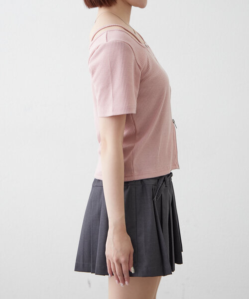 mline（エムライン）の「[mline]レイヤードWZIPT（Tシャツ/カットソー・レディース・グレー/オフホワイト/ネイビー/ピンク・FREE）」の5枚目の写真