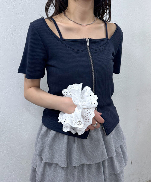 mline（エムライン）の「[mline]レイヤードWZIPT（Tシャツ/カットソー・レディース・グレー/オフホワイト/ネイビー/ピンク・FREE）」の10枚目の写真