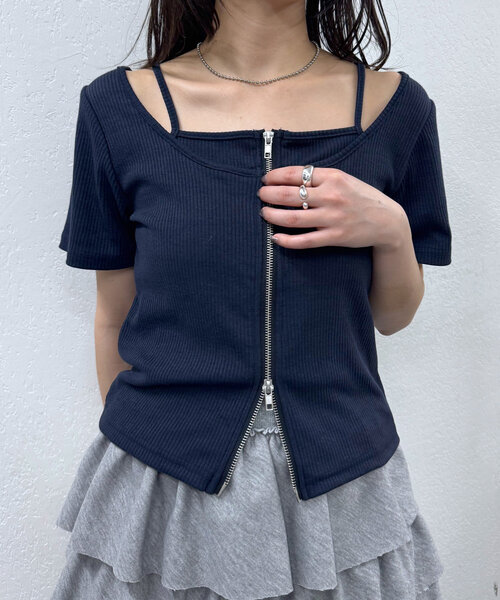 mline（エムライン）の「[mline]レイヤードWZIPT（Tシャツ/カットソー・レディース・グレー/オフホワイト/ネイビー/ピンク・FREE）」の11枚目の写真