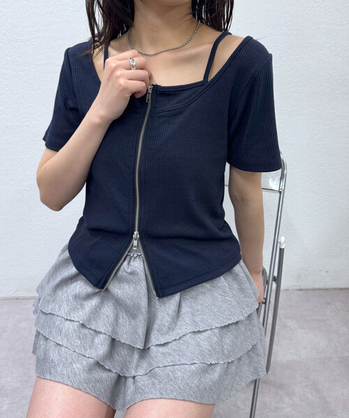 mline（エムライン）の「[mline]レイヤードWZIPT（Tシャツ/カットソー・レディース・グレー/オフホワイト/ネイビー/ピンク・FREE）」の12枚目の写真