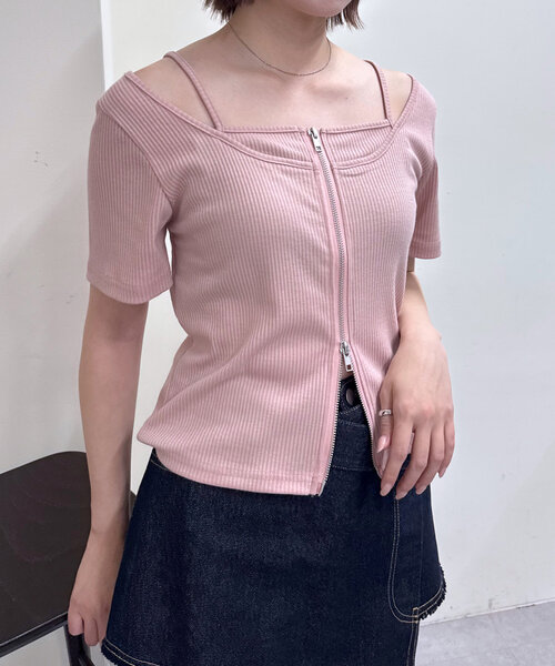 mline（エムライン）の「[mline]レイヤードWZIPT（Tシャツ/カットソー・レディース・グレー/オフホワイト/ネイビー/ピンク・FREE）」の14枚目の写真