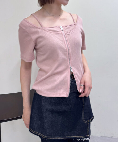 mline（エムライン）の「[mline]レイヤードWZIPT（Tシャツ/カットソー・レディース・グレー/オフホワイト/ネイビー/ピンク・FREE）」の15枚目の写真