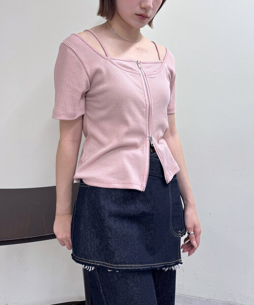 mline（エムライン）の「[mline]レイヤードWZIPT（Tシャツ/カットソー・レディース・グレー/オフホワイト/ネイビー/ピンク・FREE）」の16枚目の写真