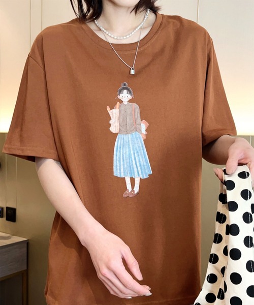 aimoha(アイモハ)の「かわいいイラストプリントTシャツ (SS)(Tシャツ/カットソー・レディース・ライトグレー/ネイビー/グレー/オフホワイト/カーキ/バーガンディー・FREE)」の6枚目の写真