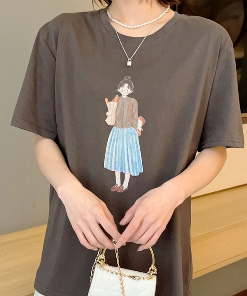 aimoha(アイモハ)の「かわいいイラストプリントTシャツ (SS)(Tシャツ/カットソー・レディース・ライトグレー/ネイビー/グレー/オフホワイト/カーキ/バーガンディー・FREE)」の4枚目の写真