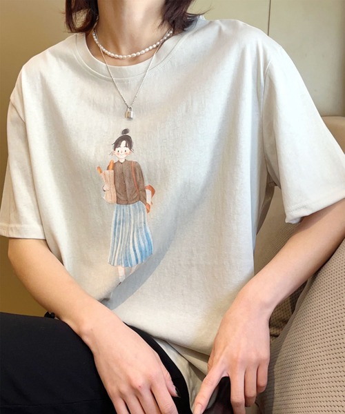 aimoha(アイモハ)の「かわいいイラストプリントTシャツ (SS)(Tシャツ/カットソー・レディース・ライトグレー/ネイビー/グレー/オフホワイト/カーキ/バーガンディー・FREE)」の2枚目の写真