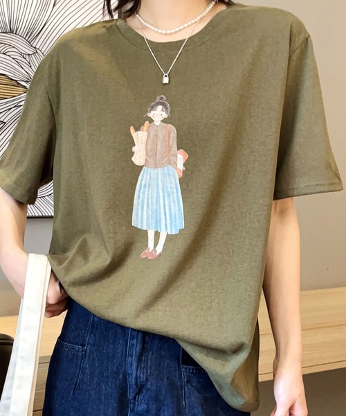 aimoha(アイモハ)の「かわいいイラストプリントTシャツ (SS)(Tシャツ/カットソー・レディース・ライトグレー/ネイビー/グレー/オフホワイト/カーキ/バーガンディー・FREE)」の5枚目の写真