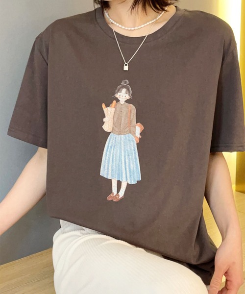 aimoha(アイモハ)の「かわいいイラストプリントTシャツ (SS)(Tシャツ/カットソー・レディース・ライトグレー/ネイビー/グレー/オフホワイト/カーキ/バーガンディー・FREE)」の8枚目の写真