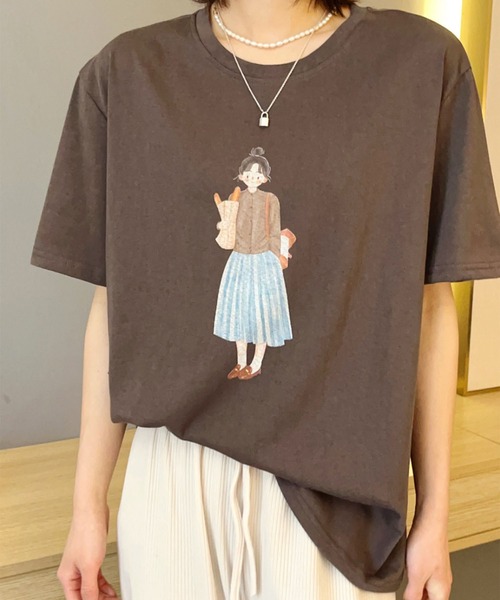aimoha(アイモハ)の「かわいいイラストプリントTシャツ (SS)(Tシャツ/カットソー・レディース・ライトグレー/ネイビー/グレー/オフホワイト/カーキ/バーガンディー・FREE)」の9枚目の写真