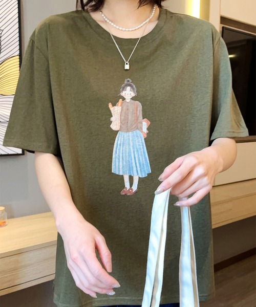 aimoha(アイモハ)の「かわいいイラストプリントTシャツ (SS)(Tシャツ/カットソー・レディース・ライトグレー/ネイビー/グレー/オフホワイト/カーキ/バーガンディー・FREE)」の10枚目の写真