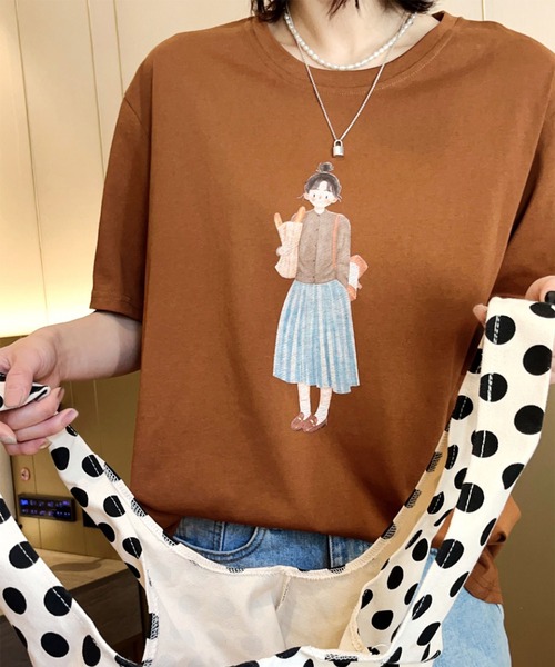 aimoha(アイモハ)の「かわいいイラストプリントTシャツ (SS)(Tシャツ/カットソー・レディース・ライトグレー/ネイビー/グレー/オフホワイト/カーキ/バーガンディー・FREE)」の11枚目の写真