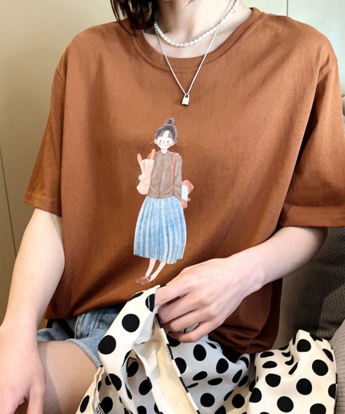 aimoha(アイモハ)の「かわいいイラストプリントTシャツ (SS)(Tシャツ/カットソー・レディース・ライトグレー/ネイビー/グレー/オフホワイト/カーキ/バーガンディー・FREE)」の12枚目の写真