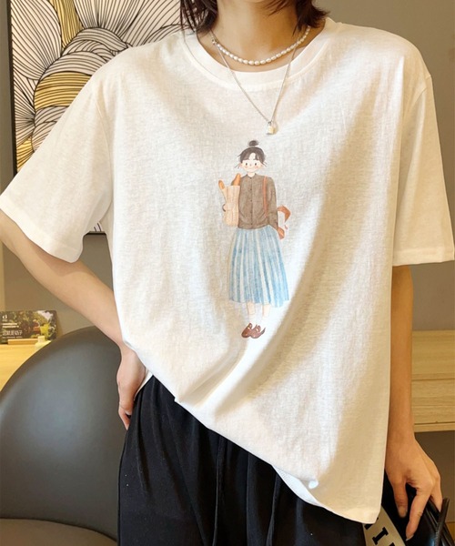 aimoha(アイモハ)の「かわいいイラストプリントTシャツ (SS)(Tシャツ/カットソー・レディース・ライトグレー/ネイビー/グレー/オフホワイト/カーキ/バーガンディー・FREE)」の13枚目の写真