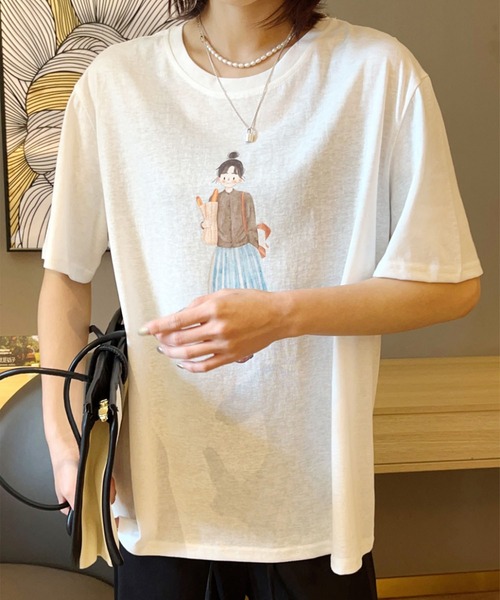 aimoha(アイモハ)の「かわいいイラストプリントTシャツ (SS)(Tシャツ/カットソー・レディース・ライトグレー/ネイビー/グレー/オフホワイト/カーキ/バーガンディー・FREE)」の14枚目の写真