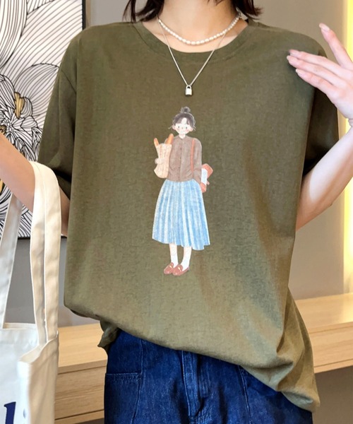 aimoha(アイモハ)の「かわいいイラストプリントTシャツ (SS)(Tシャツ/カットソー・レディース・ライトグレー/ネイビー/グレー/オフホワイト/カーキ/バーガンディー・FREE)」の17枚目の写真