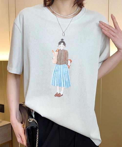 aimoha(アイモハ)の「かわいいイラストプリントTシャツ (SS)(Tシャツ/カットソー・レディース・ライトグレー/ネイビー/グレー/オフホワイト/カーキ/バーガンディー・FREE)」の18枚目の写真