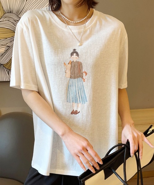 aimoha(アイモハ)の「かわいいイラストプリントTシャツ (SS)(Tシャツ/カットソー・レディース・ライトグレー/ネイビー/グレー/オフホワイト/カーキ/バーガンディー・FREE)」の19枚目の写真