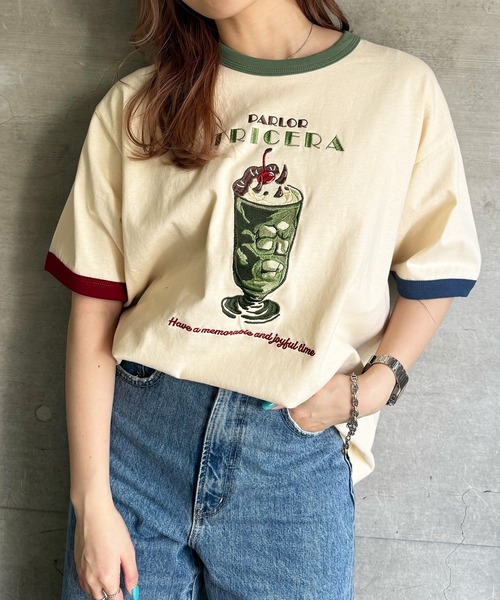 ティーズ ページ35 PARLOR刺しゅうリンガーTEE（Tシャツ/カットソー）｜DOUBLE NAME