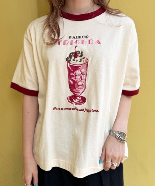 PARLOR刺しゅうリンガーTEE（Tシャツ/カットソー）｜DOUBLE NAME