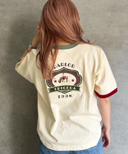 tシャツ PARLOR刺しゅうリンガーTEE レディース DOUBLE NAME tシャツ PARLOR刺しゅうリンガーTEE レディース