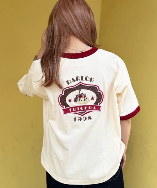 tシャツ PARLOR刺しゅうリンガーTEE レディース DOUBLE NAME tシャツ PARLOR刺しゅうリンガーTEE レディース