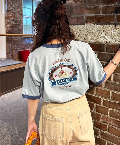 DOUBLE NAME（ダブルネーム）の「PARLOR刺しゅうリンガーTEE（Tシャツ/カットソー・レディース・ブルー/オフホワイト/ホワイト系その他2・FREE）」の17枚目の写真