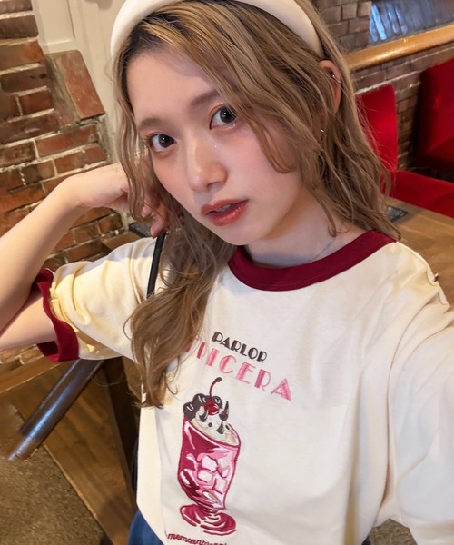 DOUBLE NAME（ダブルネーム）の「PARLOR刺しゅうリンガーTEE（Tシャツ/カットソー・レディース・ブルー/オフホワイト/ホワイト系その他2・FREE）」の19枚目の写真