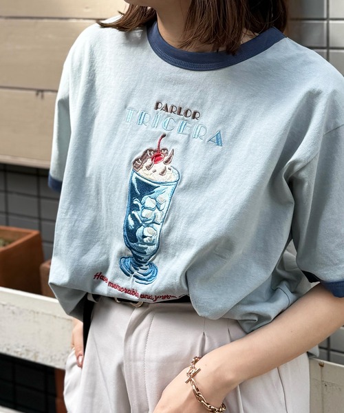 DOUBLE NAME（ダブルネーム）の「PARLOR刺しゅうリンガーTEE（Tシャツ/カットソー・レディース・ブルー/オフホワイト/ホワイト系その他2・FREE）」の18枚目の写真
