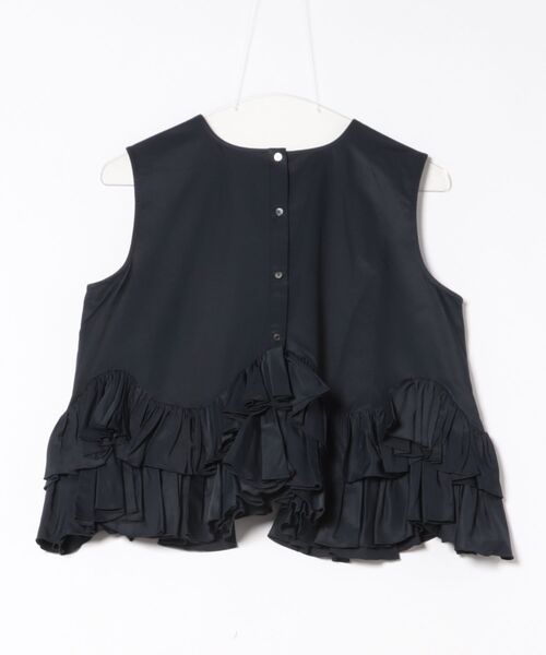 【美品】MARILYNMOONタフタスパイラルラッフル半袖トップス　黒 新品・未使用】MARILYNMOONタフタスパイラルラッフル半袖