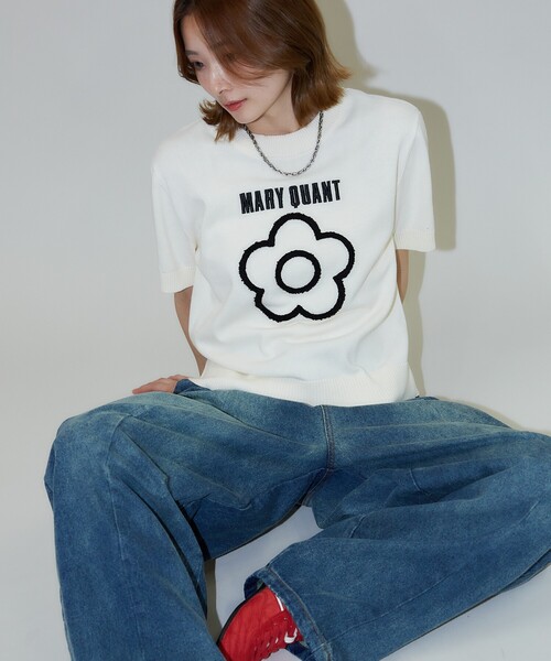 MARY QUANT/相良刺繍 ショートスリーブ サマーニットTシャツ