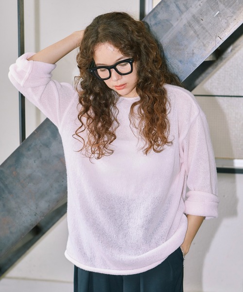 LIENCOEUR(リアンクール)の「シアーLGニットトップス(ニット/セーター・レディース・ライトピンク/ホワイト/グレー/レッド・FREE)」の2枚目の写真