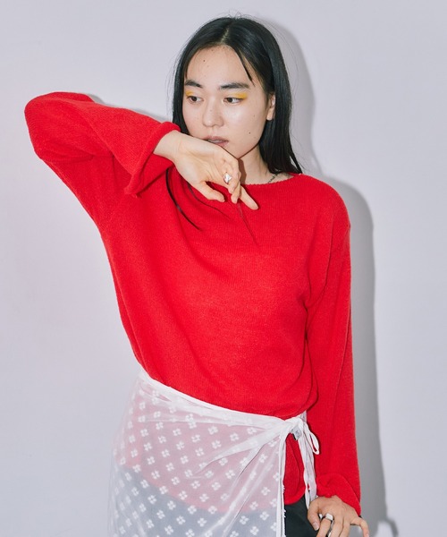 LIENCOEUR(リアンクール)の「シアーLGニットトップス(ニット/セーター・レディース・ライトピンク/ホワイト/グレー/レッド・FREE)」の4枚目の写真