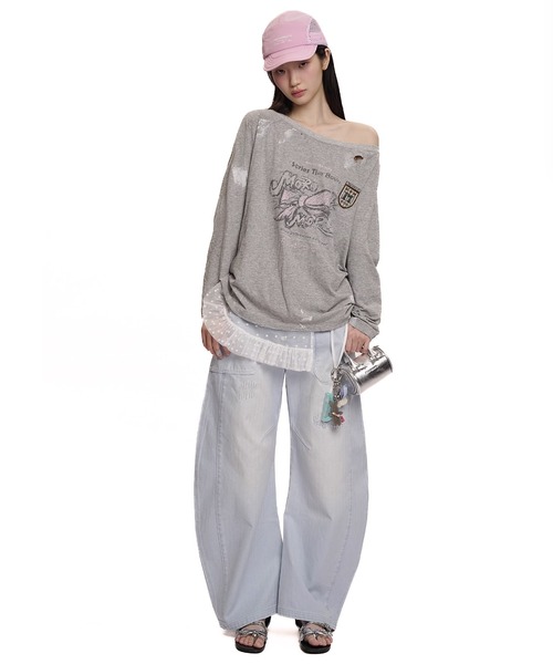 tシャツ ワンショルダーリボントップス CT0332「Moromoro2」「2025SS」 レディース セール】ワンショルダーリボントップス CT0332【Moromoro2