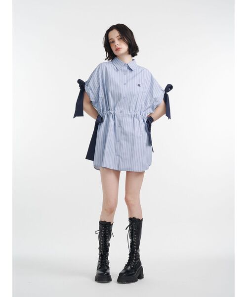 (美品)jouetie リボン　チュニックシャツ ブラウス ワンピース ピンク jouetie（ジュエティ）の「ウエストリボンチュニックストライプ
