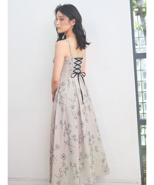 マーキュリーデュオ　リネンライクバックレースアップキャミワンピース　花柄 リネンライクバックレースアップキャミワンピース（ワンピース