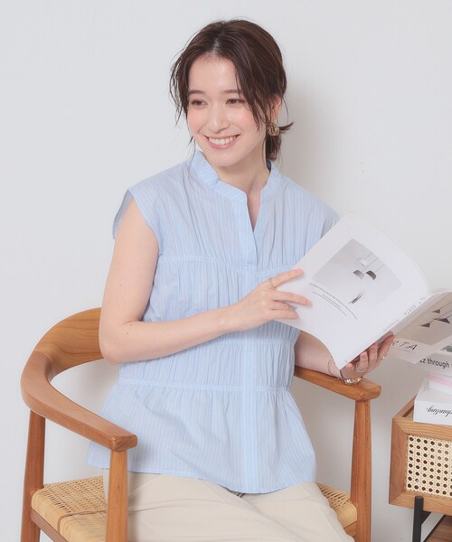 ITS'DEMO（イッツデモ）の「【洗濯機OK】ギャザーストライプブラウス（シャツ/ブラウス・レディース・ホワイト系5/ブルー系2/サックスブルー系2・00）」の3枚目の写真