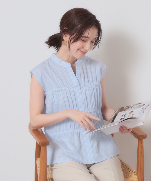 ITS'DEMO（イッツデモ）の「【洗濯機OK】ギャザーストライプブラウス（シャツ/ブラウス・レディース・ホワイト系5/ブルー系2/サックスブルー系2・00）」の5枚目の写真