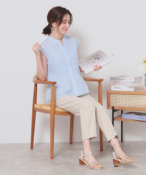 ITS'DEMO（イッツデモ）の「【洗濯機OK】ギャザーストライプブラウス（シャツ/ブラウス・レディース・ホワイト系5/ブルー系2/サックスブルー系2・00）」の6枚目の写真