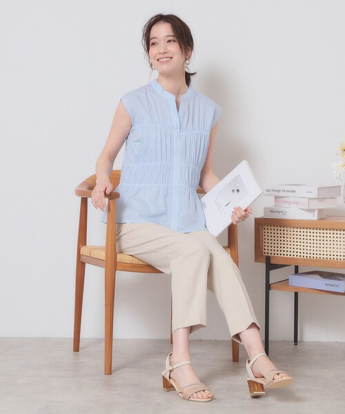 ITS'DEMO（イッツデモ）の「【洗濯機OK】ギャザーストライプブラウス（シャツ/ブラウス・レディース・ホワイト系5/ブルー系2/サックスブルー系2・00）」の7枚目の写真