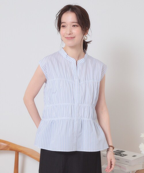 ITS'DEMO（イッツデモ）の「【洗濯機OK】ギャザーストライプブラウス（シャツ/ブラウス・レディース・ホワイト系5/ブルー系2/サックスブルー系2・00）」の13枚目の写真