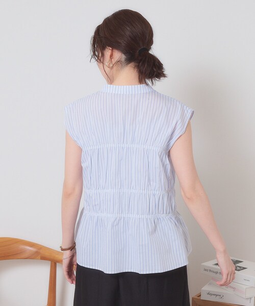 ITS'DEMO（イッツデモ）の「【洗濯機OK】ギャザーストライプブラウス（シャツ/ブラウス・レディース・ホワイト系5/ブルー系2/サックスブルー系2・00）」の15枚目の写真