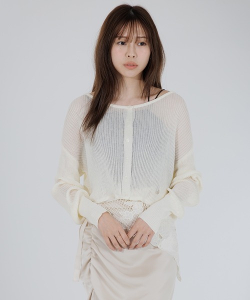 SENEE クロップドシアーカーディガン グレー cropped sheer cardigan（クロップドシアーカーディガン