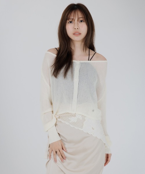SENEE クロップドシアーカーディガン　ブラック セニー SENEE（セニー）の「cropped sheer cardigan（クロップドシアー