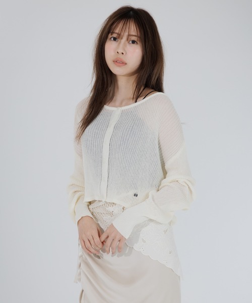 SENEE(セニー)の「cropped sheer cardigan(クロップドシアーカーディガン)(カーディガン/ボレロ・レディース・グレー/アイボリー/ブラック・FREE)」の9枚目の写真