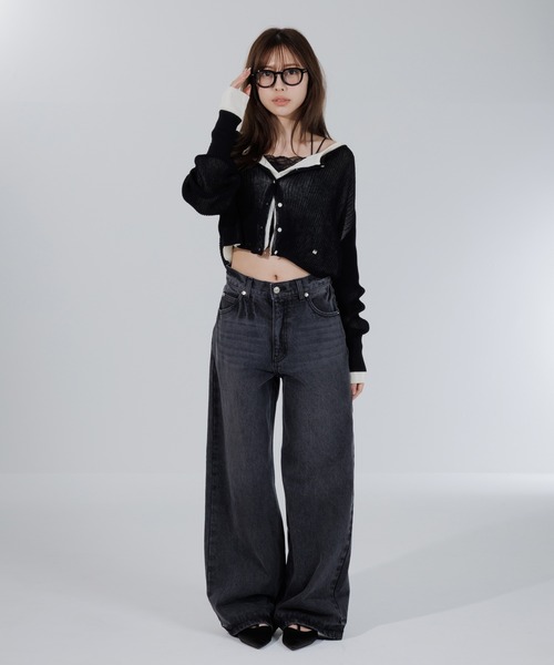 SENEE クロップドシアーカーディガン グレー cropped sheer cardigan（クロップドシアーカーディガン